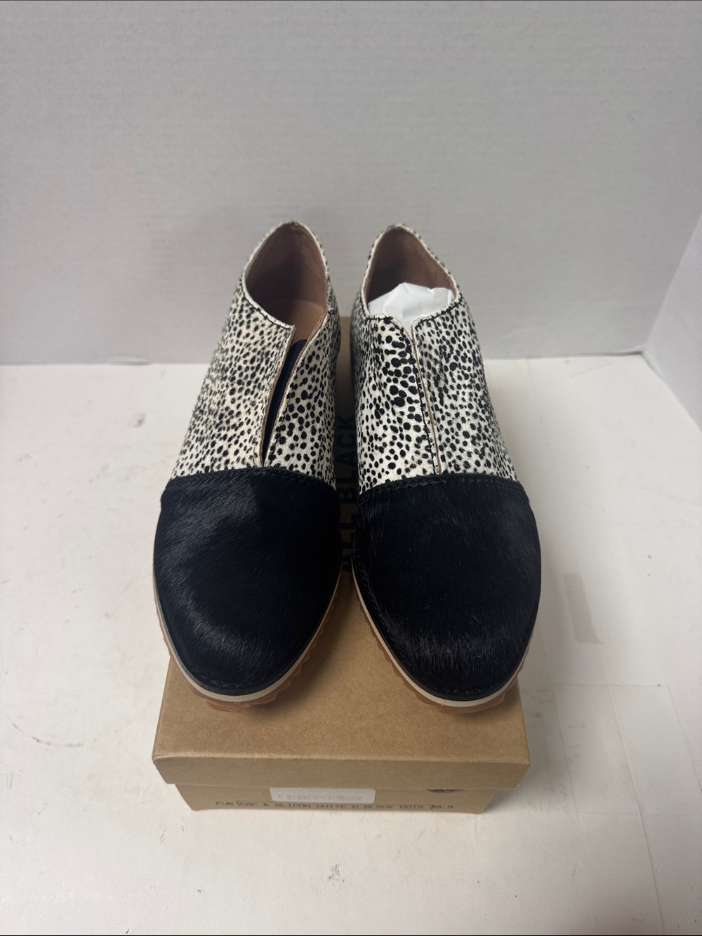All Black Fur Slip On White Black Dot